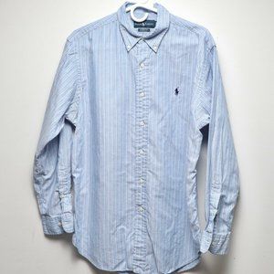 RALPH LAUREN‎ BLUE STRIPED PONY BUTTON SHIRT 16-EUC